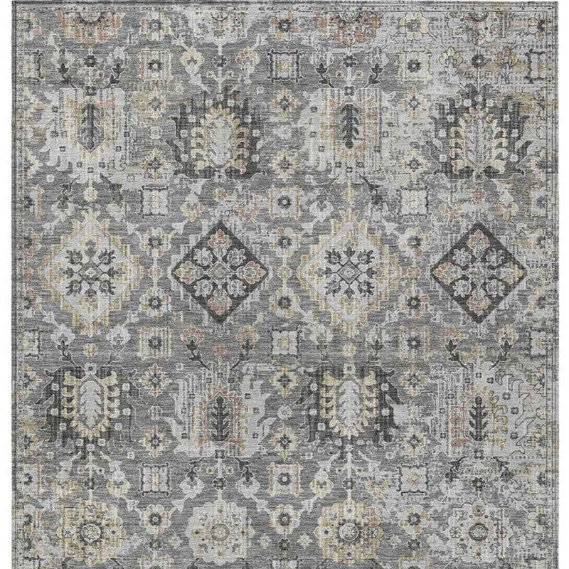 8' X 10' Gray And Copper Floral Medallion Washable Indoor Outdoor Area Rug