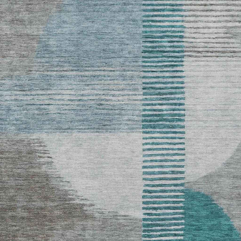 5' X 8' Teal Blue And Gray Geometric Washable Indoor Outdoor Area Rug