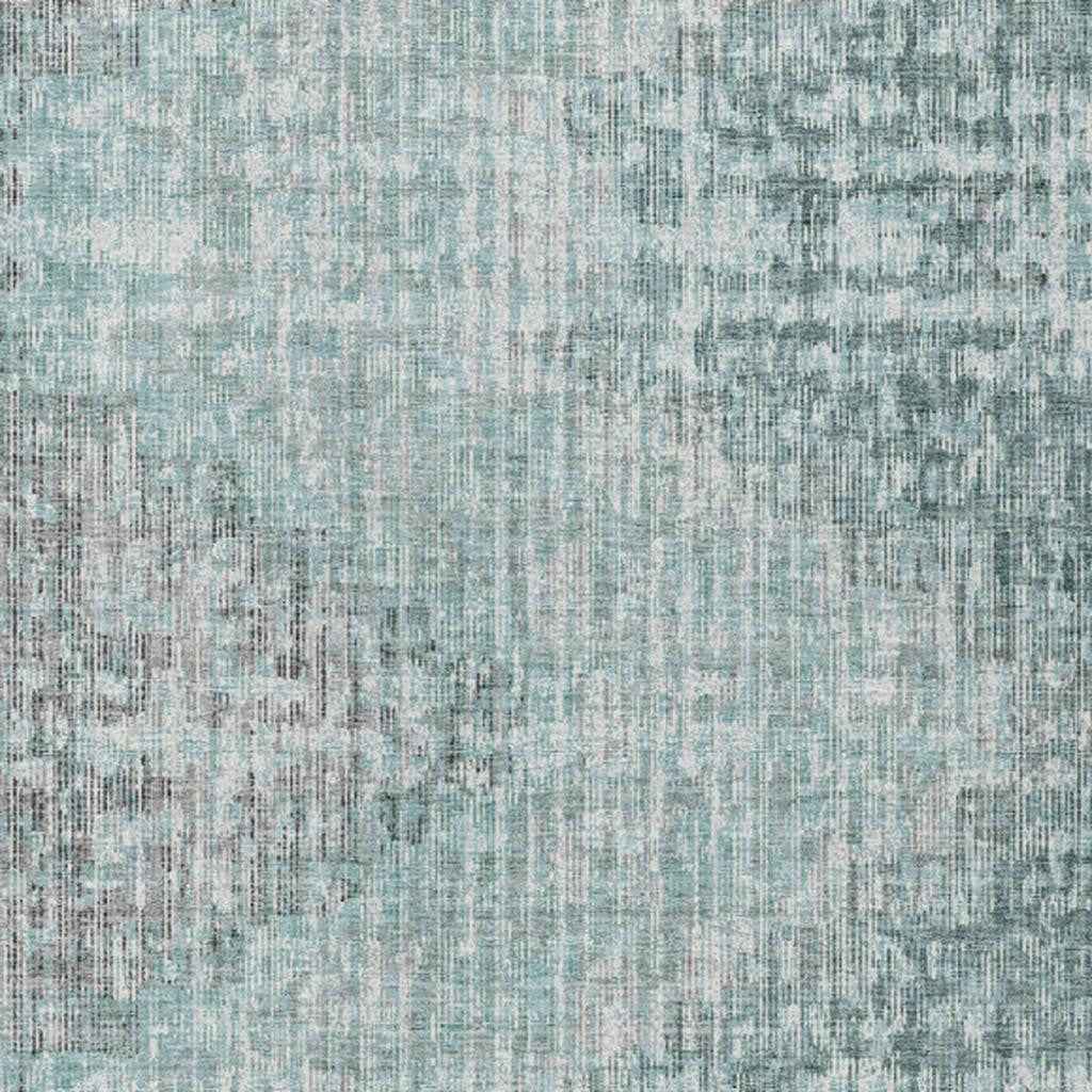10' X 14' Teal Blue And Ivory Geometric Washable Indoor Outdoor Area Rug