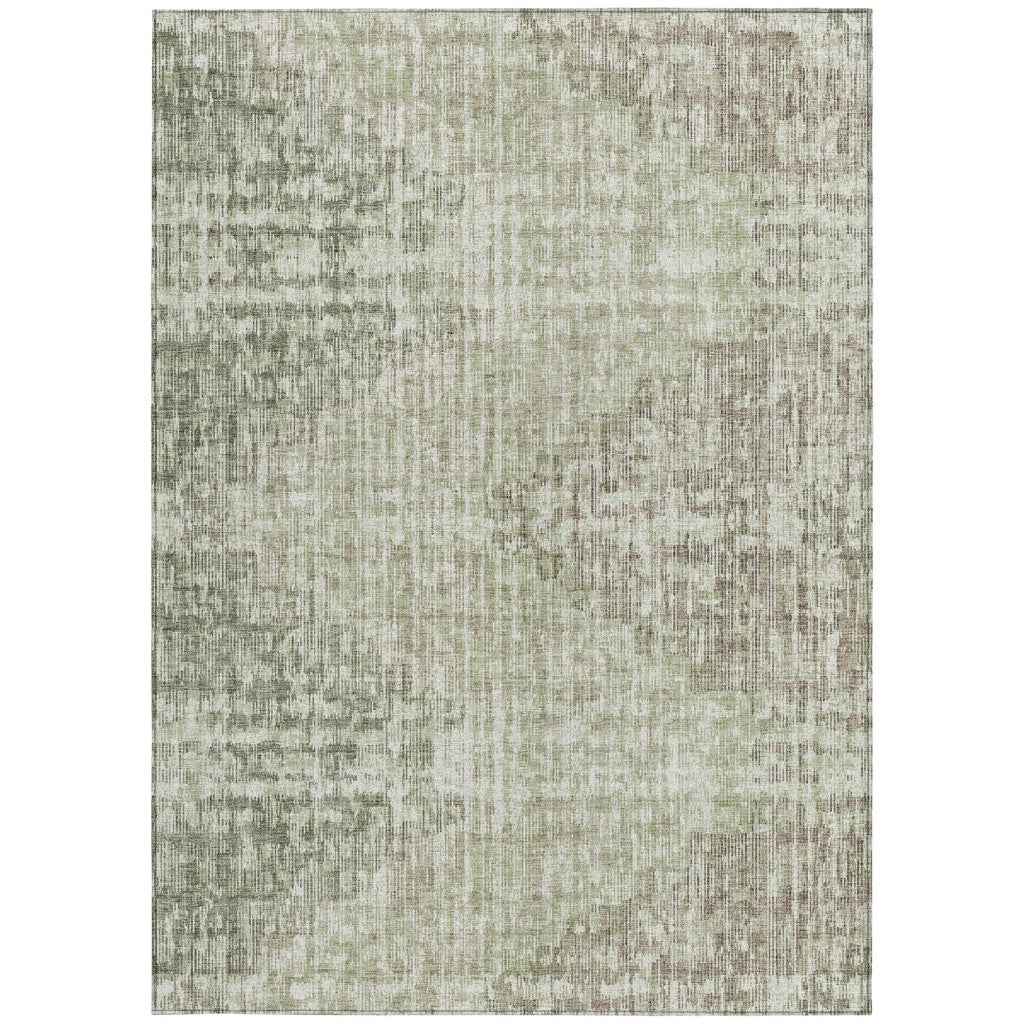 5' X 8' Fern Green And Ivory Geometric Washable Indoor Outdoor Area Rug