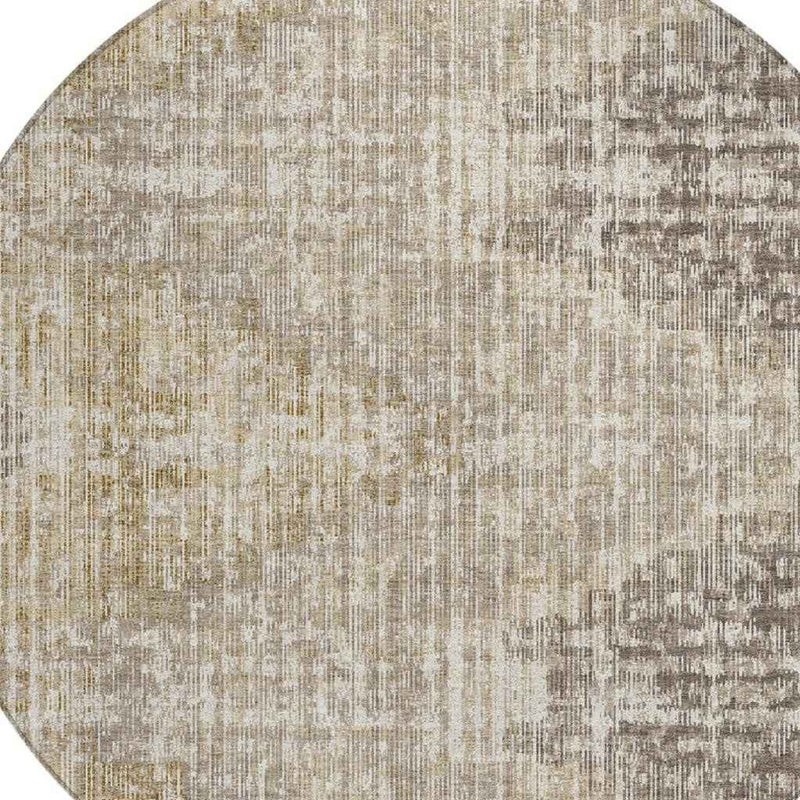 8' Khaki And Beige Round Geometric Washable Indoor Outdoor Area Rug