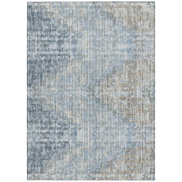 5' X 8' Denim Blue And Beige Geometric Washable Indoor Outdoor Area Rug