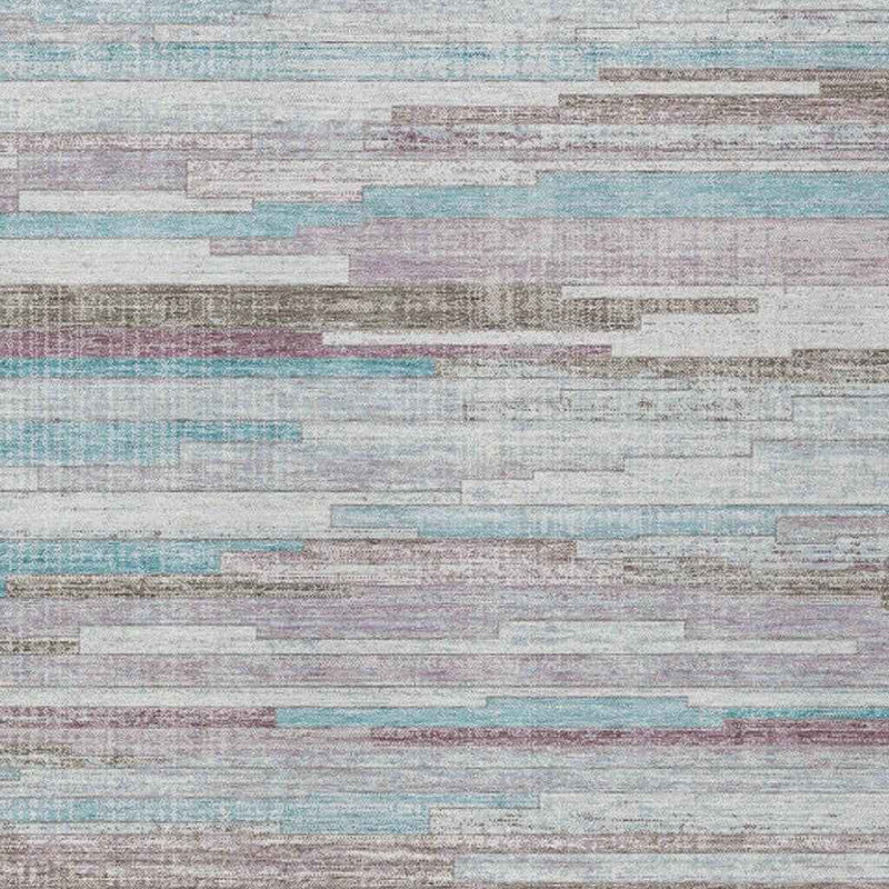 3' X 5' Teal Blue And Beige Striped Washable Indoor Outdoor Area Rug