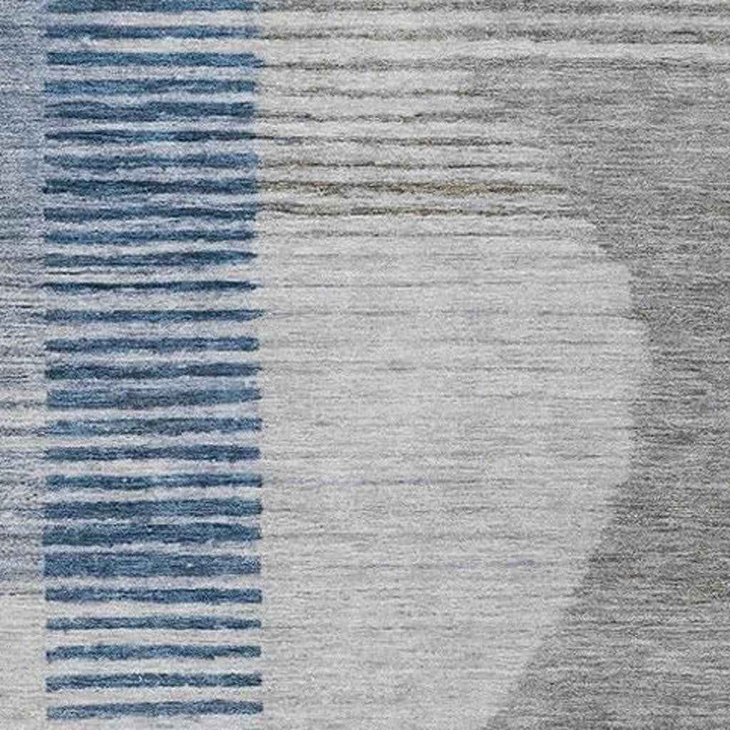 3' X 5' Denim Blue And Ivory Geometric Washable Indoor Outdoor Area Rug