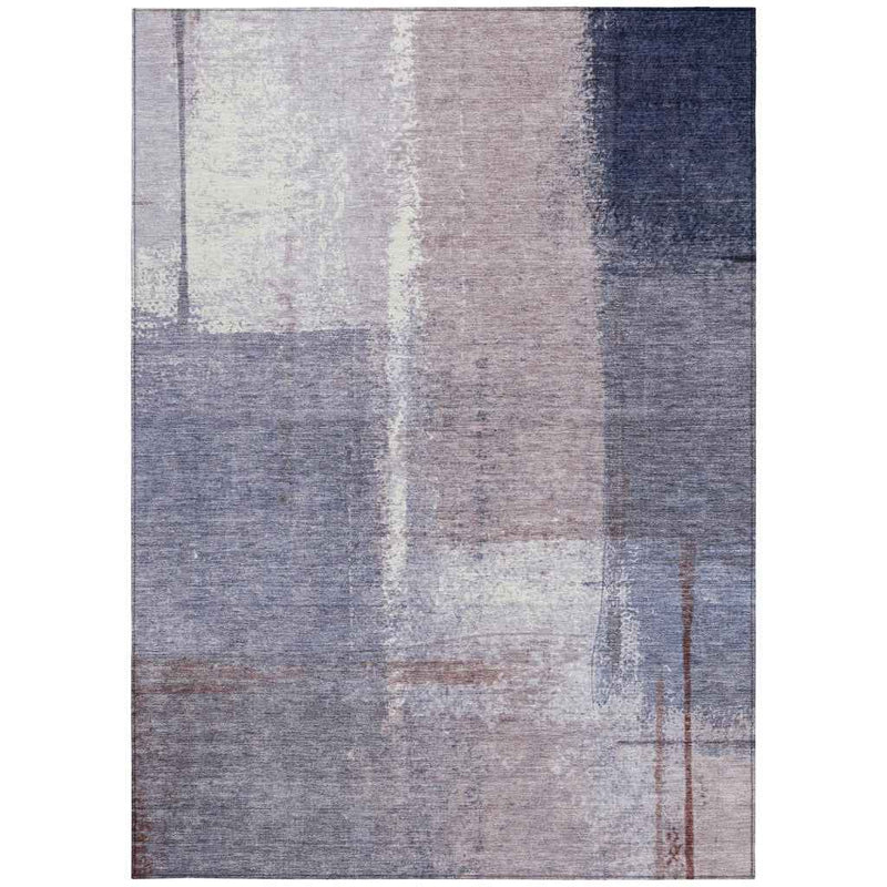 9' X 12' Lavender And Ivory Abstract Washable Indoor Outdoor Area Rug
