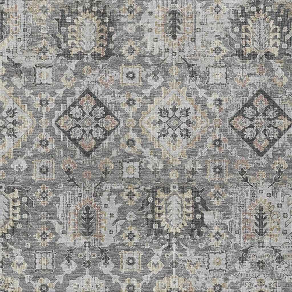 3' X 5' Gray And Copper Floral Medallion Washable Indoor Outdoor Area Rug
