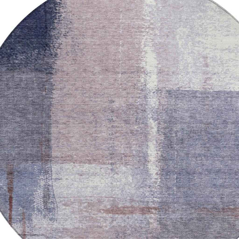 8' Lavender And Ivory Round Abstract Washable Indoor Outdoor Area Rug