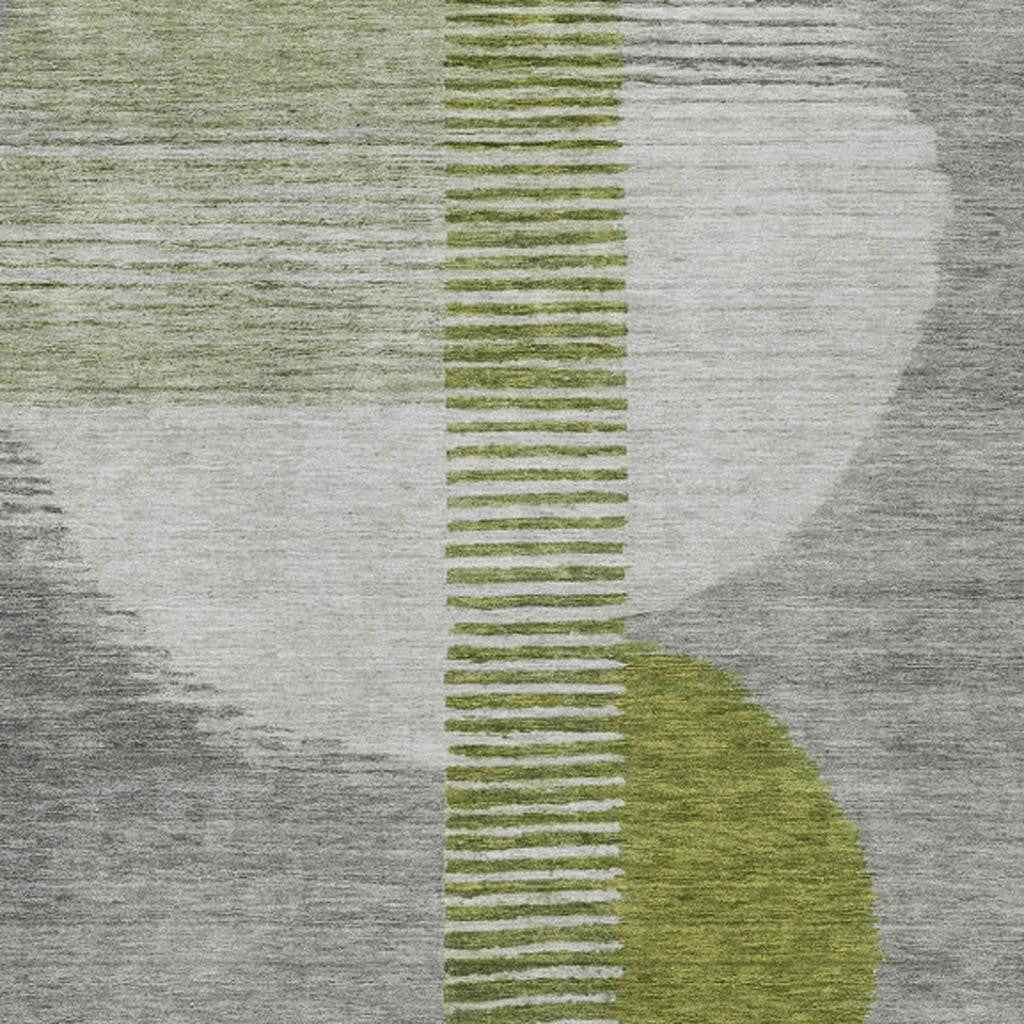 8' X 10' Olive Green And Gray Geometric Washable Indoor Outdoor Area Rug