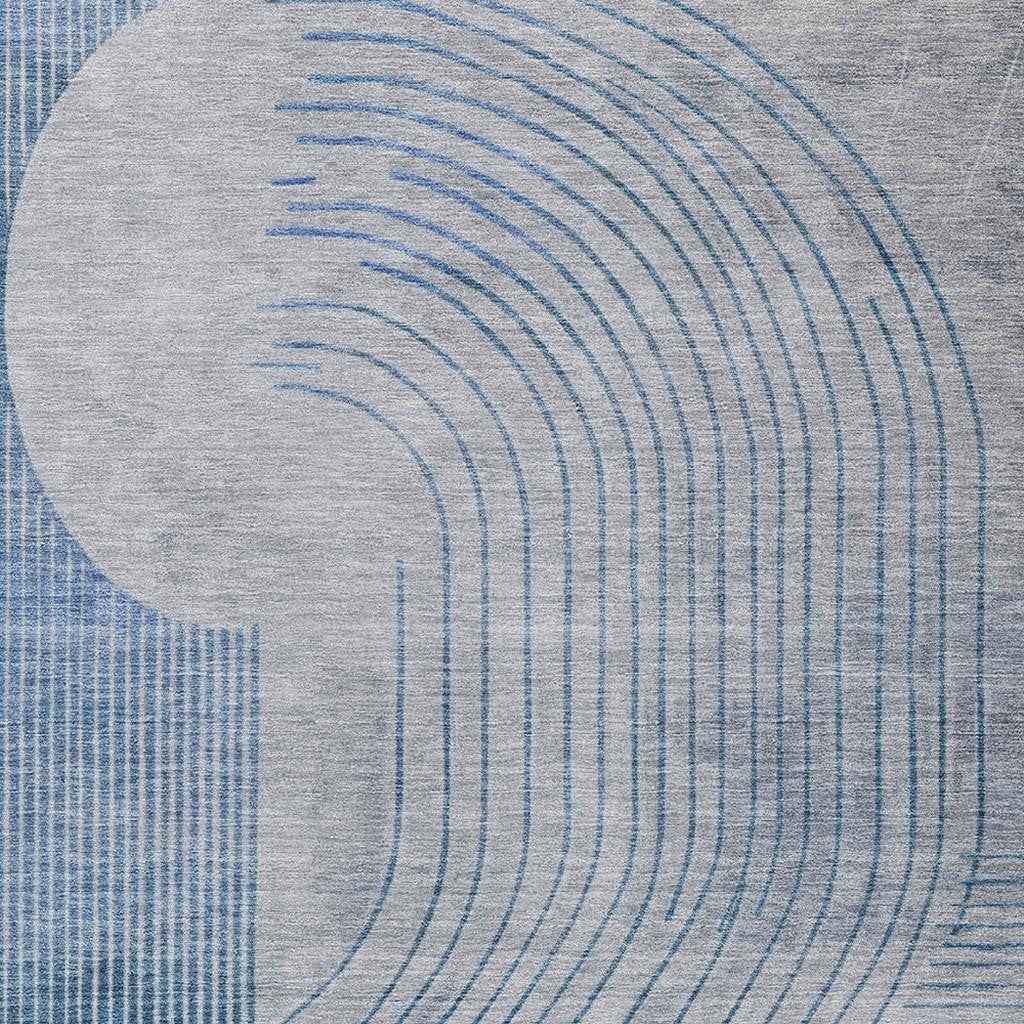 10' X 14' Blue And Gray Geometric Washable Indoor Outdoor Area Rug