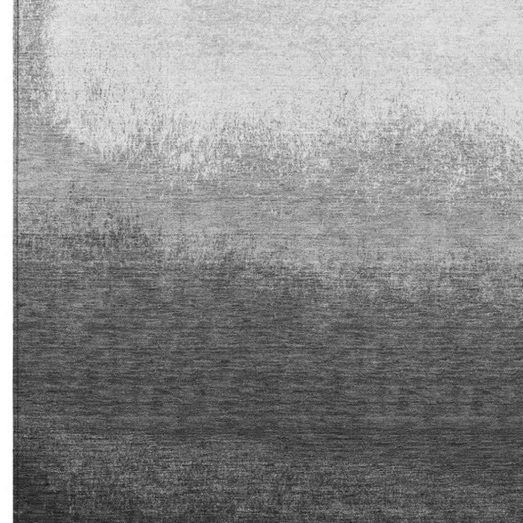 3' X 5' Gray And Silver Ombre Washable Indoor Outdoor Area Rug