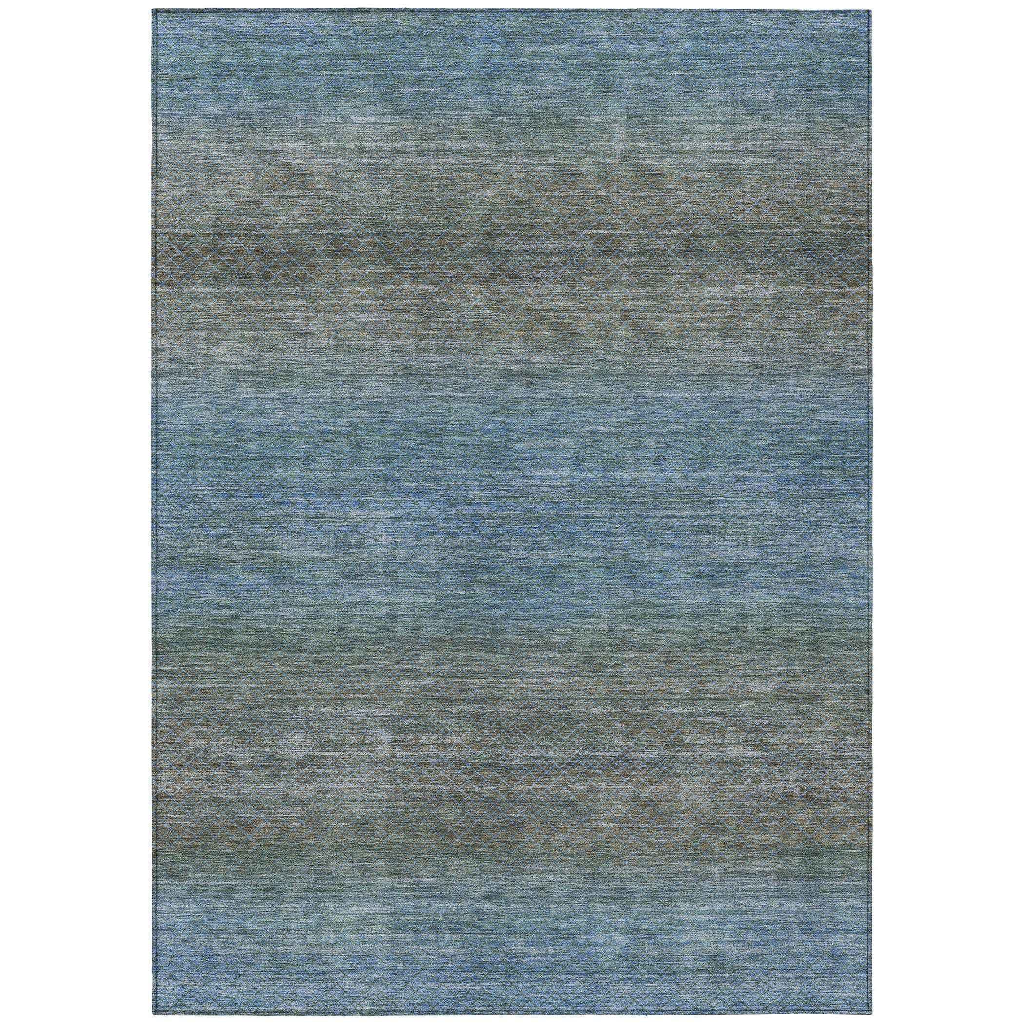 8' X 10' Blue And Taupe Geometric Washable Indoor Outdoor Area Rug