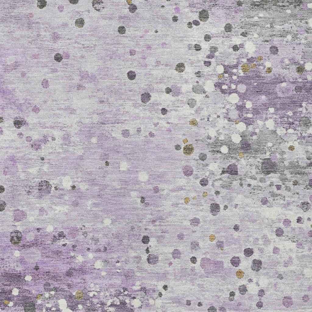 3' X 5' Lavender And Ivory Abstract Washable Indoor Outdoor Area Rug
