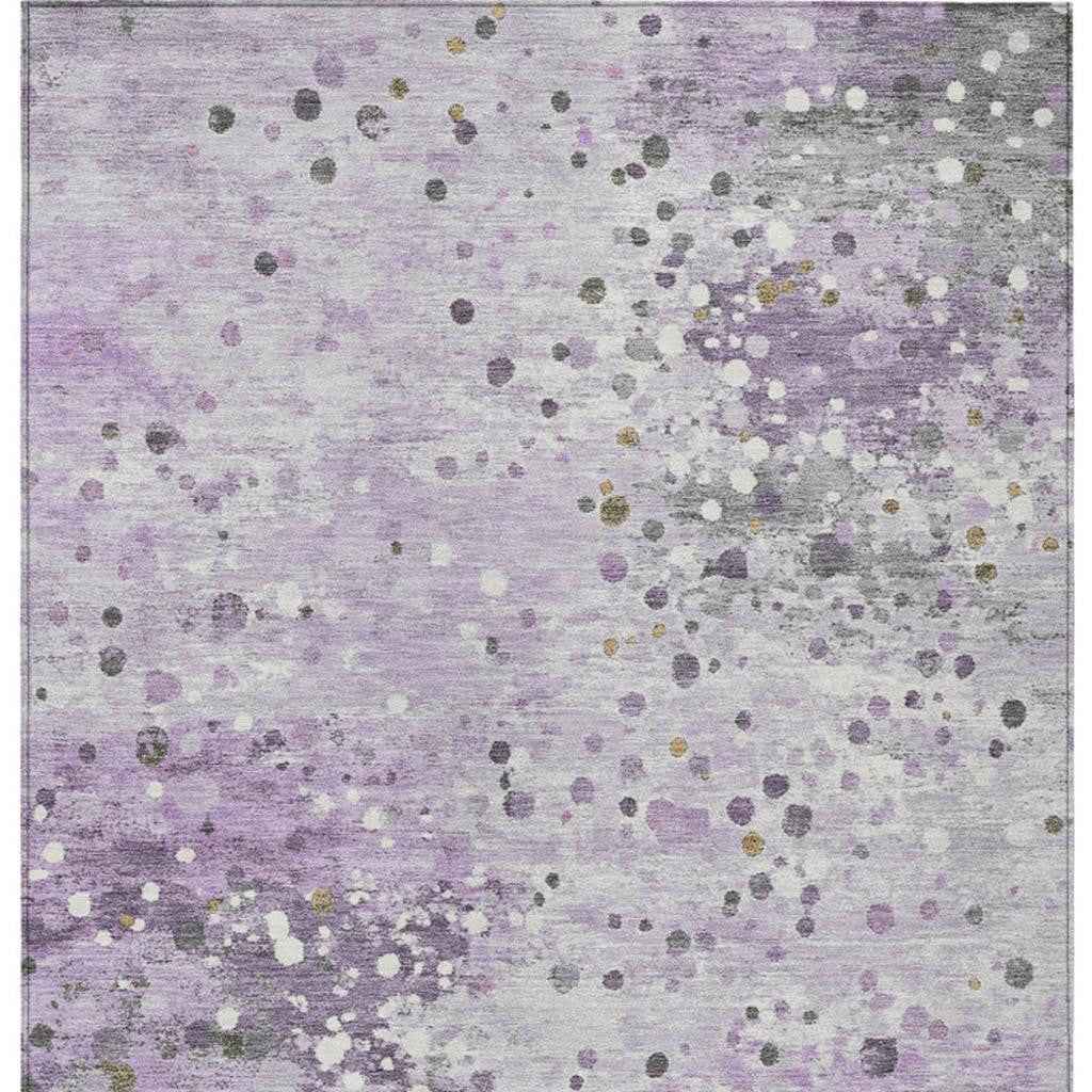 3' X 5' Lavender And Ivory Abstract Washable Indoor Outdoor Area Rug