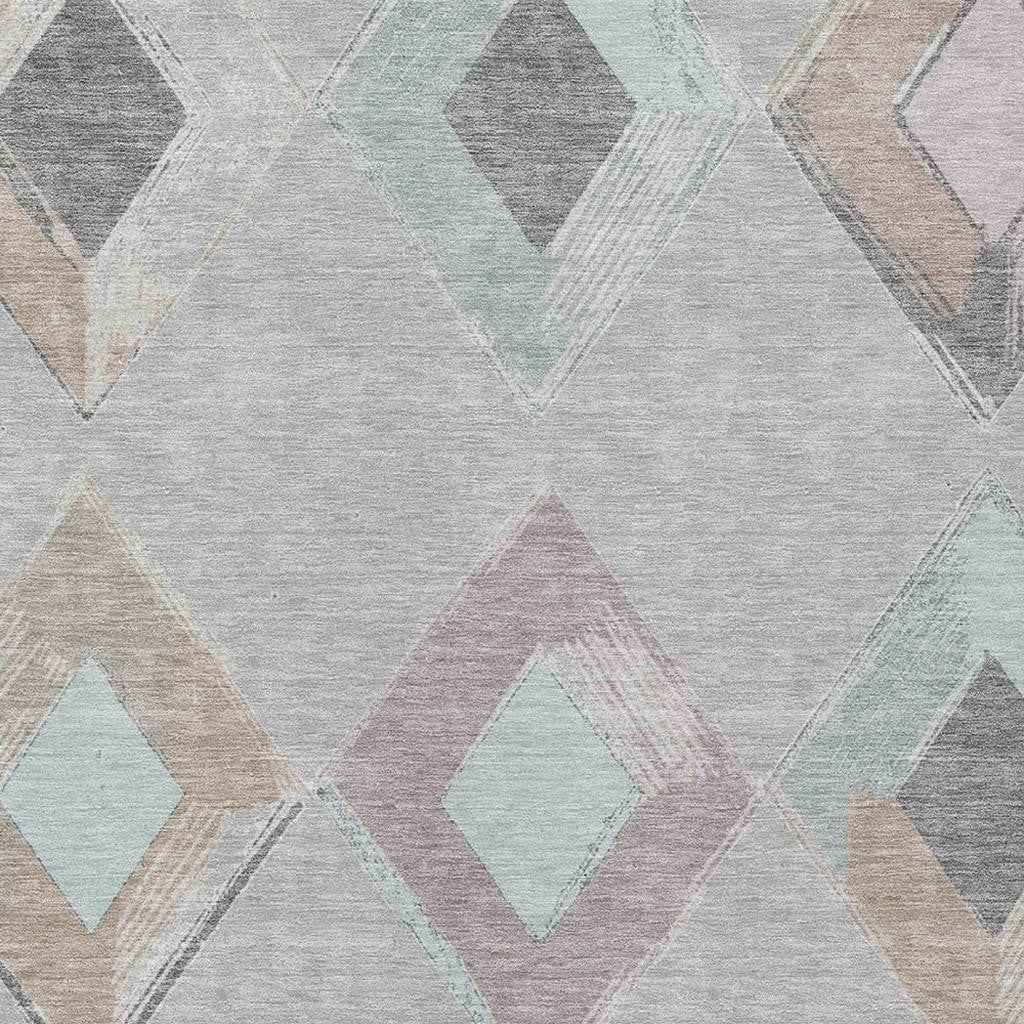 3' X 5' Gray Beige And Taupe Geometric Washable Indoor Outdoor Area Rug