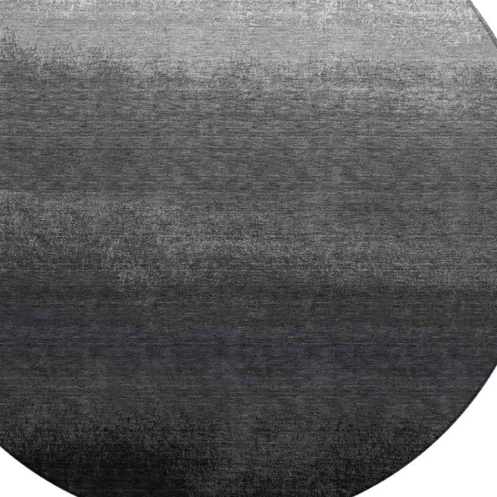 8' Gray And Silver Round Ombre Washable Indoor Outdoor Area Rug