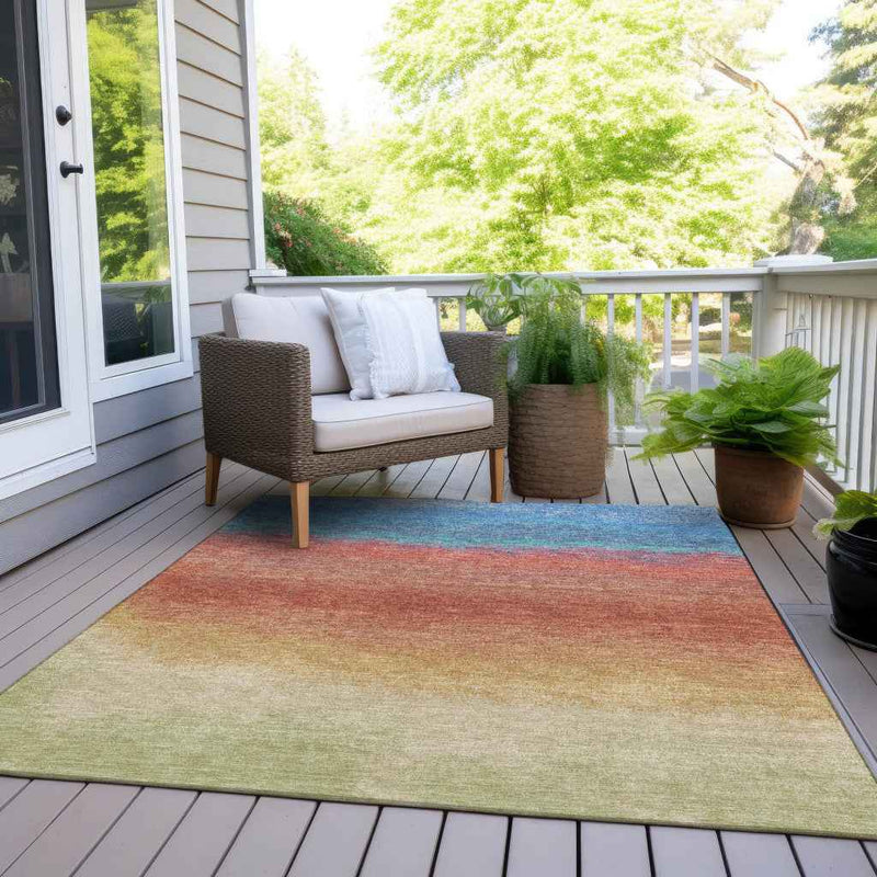 3' X 5' Coral And Blue Ombre Washable Indoor Outdoor Area Rug
