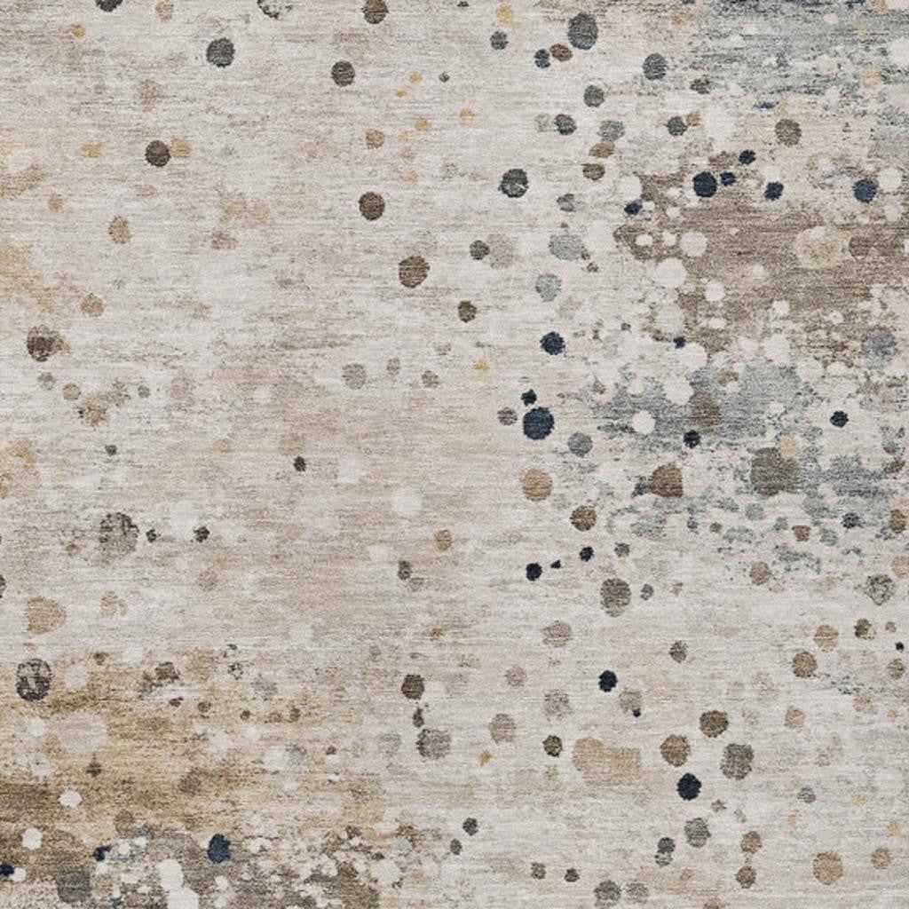 9' X 12' Ivory And Taupe Abstract Washable Indoor Outdoor Area Rug