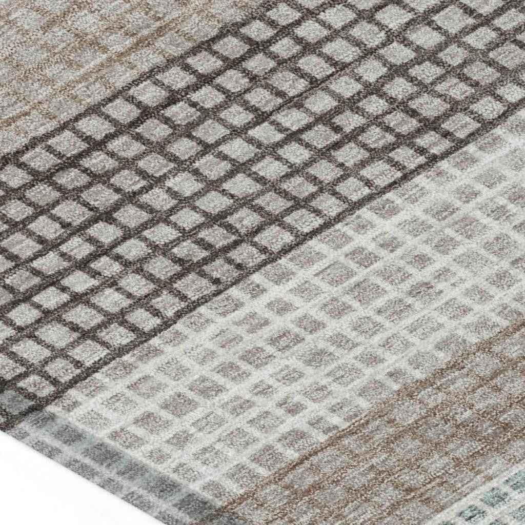 9' X 12' Taupe And Ivory Striped Washable Indoor Outdoor Area Rug
