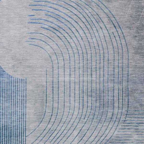 5' X 8' Blue And Gray Geometric Washable Indoor Outdoor Area Rug