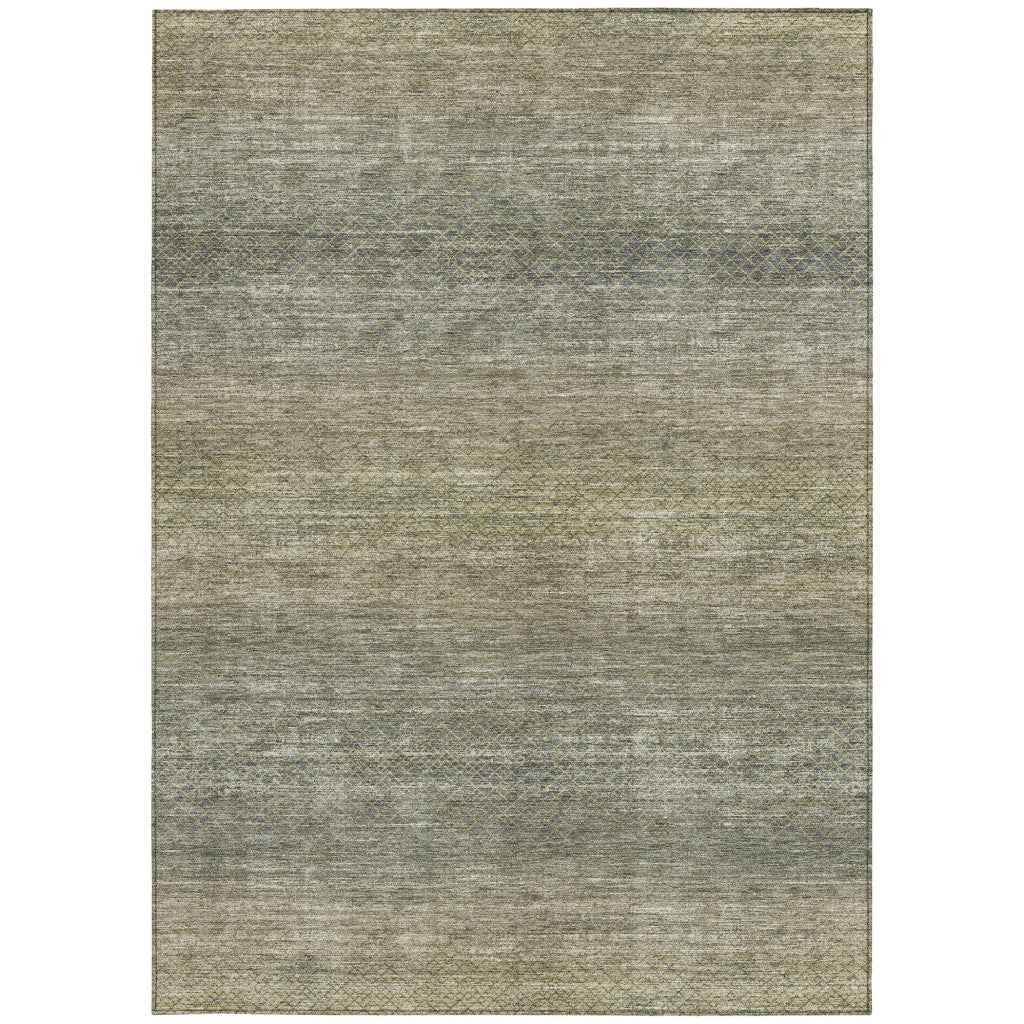 8' X 10' Fern Green And Gray Geometric Washable Indoor Outdoor Area Rug