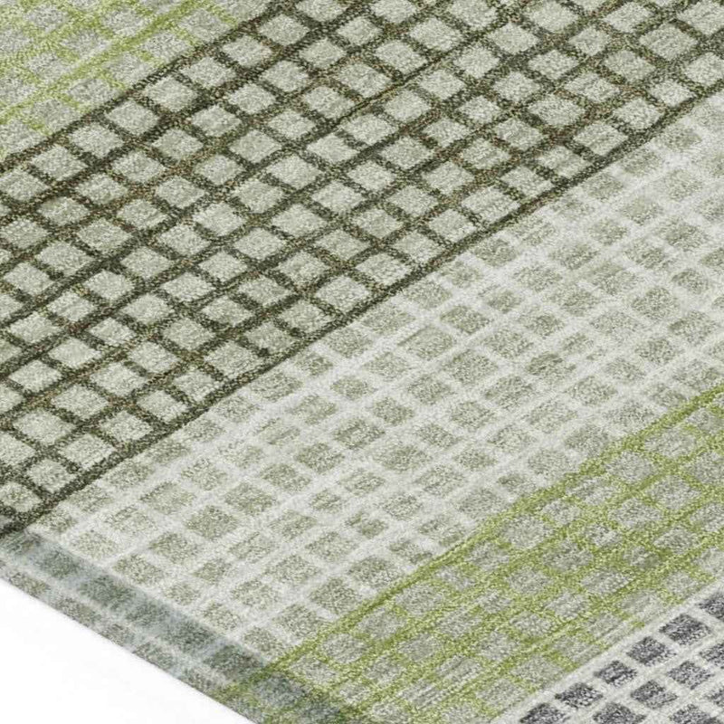 9' X 12' Artichoke Green And Ivory Striped Washable Indoor Outdoor Area Rug
