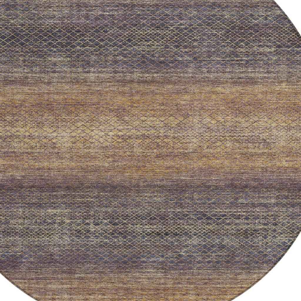 8' Eggplant And Brown Round Geometric Washable Indoor Outdoor Area Rug