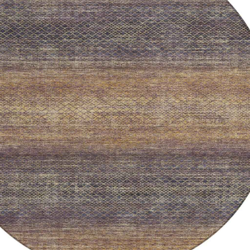 8' Eggplant And Brown Round Geometric Washable Indoor Outdoor Area Rug