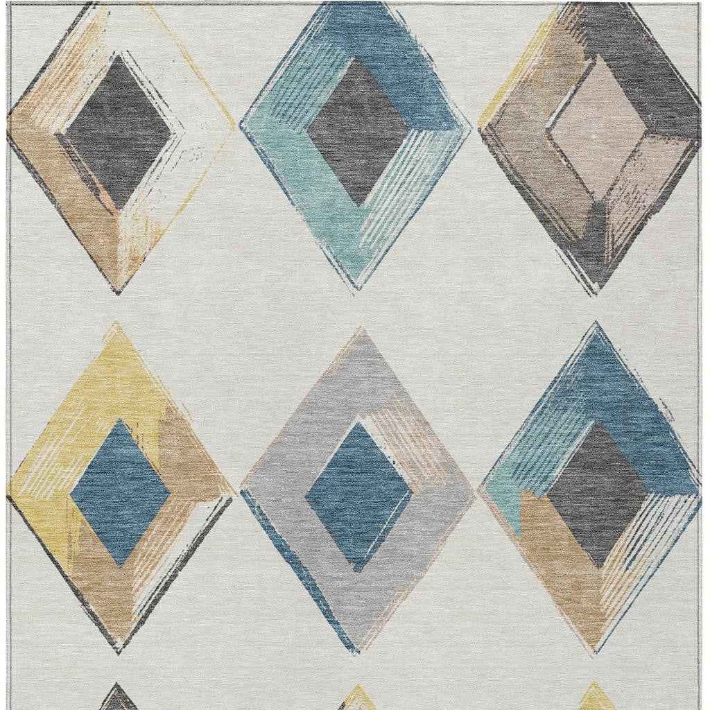 8' X 10' Ivory Gold And Gray Geometric Washable Indoor Outdoor Area Rug
