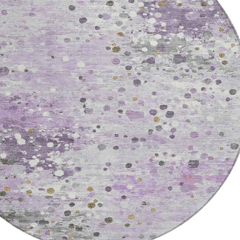 8' Lavender And Ivory Round Abstract Washable Indoor Outdoor Area Rug