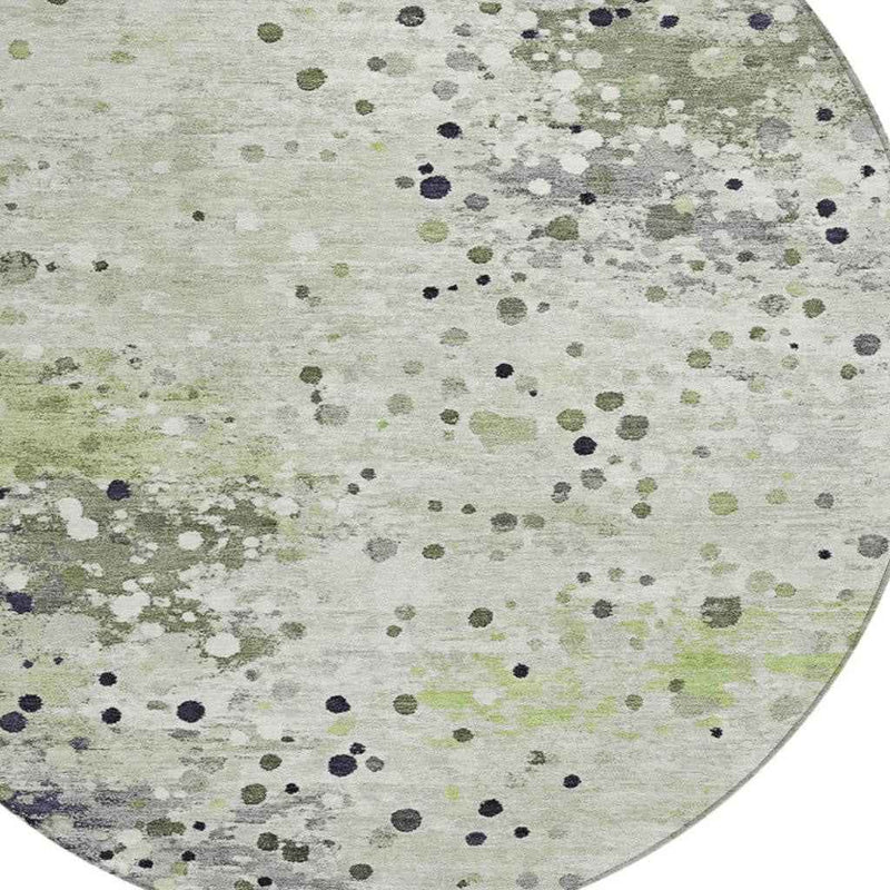 8' Artichoke Green And Purple Round Abstract Washable Indoor Outdoor Area Rug