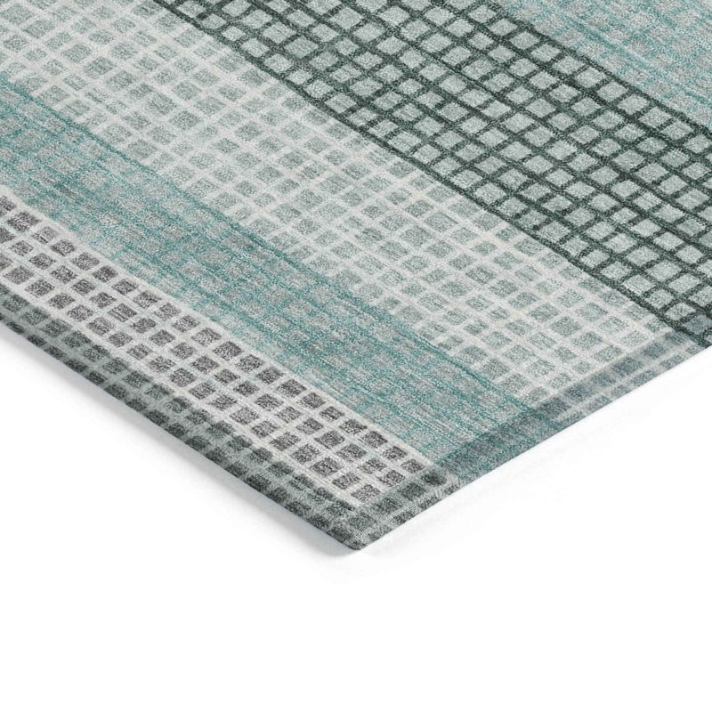 8' X 10' Teal Blue And Ivory Striped Washable Indoor Outdoor Area Rug
