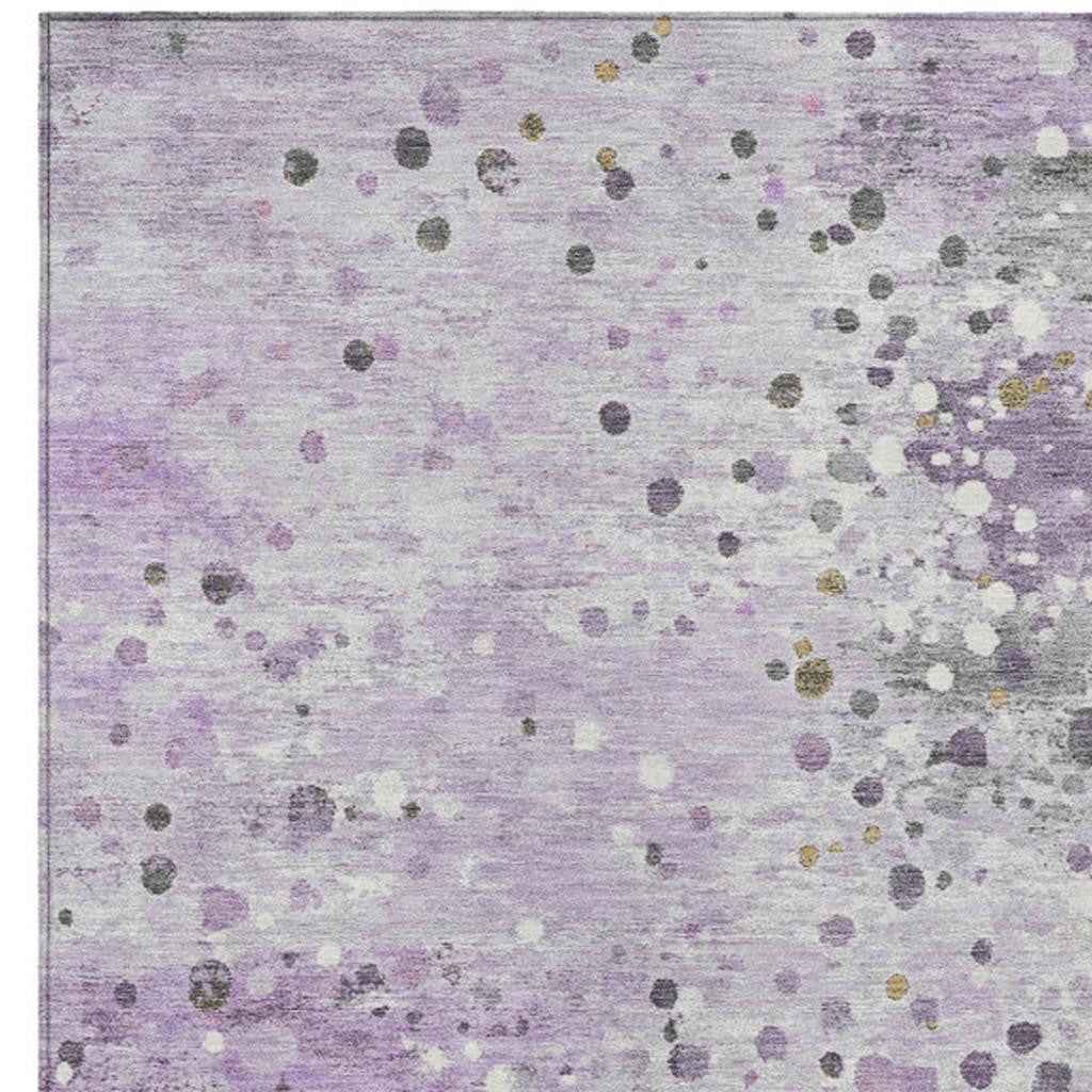 9' X 12' Lavender And Ivory Abstract Washable Indoor Outdoor Area Rug