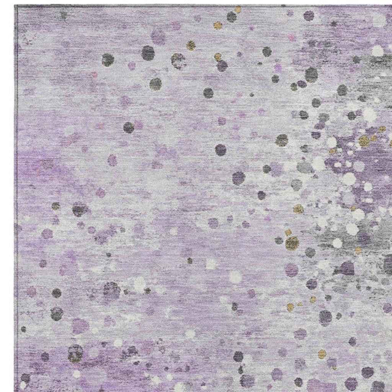 9' X 12' Lavender And Ivory Abstract Washable Indoor Outdoor Area Rug