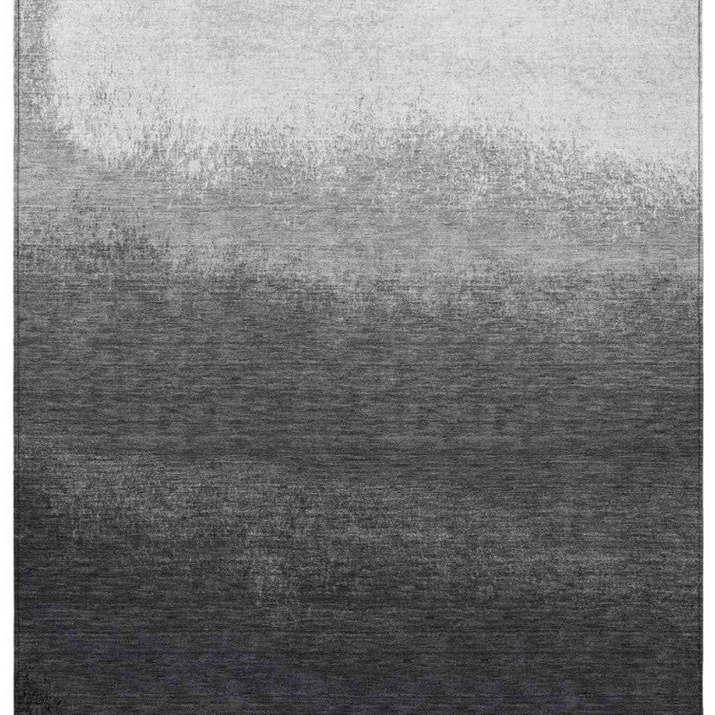 9' X 12' Gray And Silver Ombre Washable Indoor Outdoor Area Rug