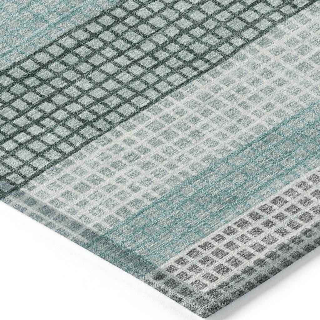 3' X 5' Teal Blue And Ivory Striped Washable Indoor Outdoor Area Rug