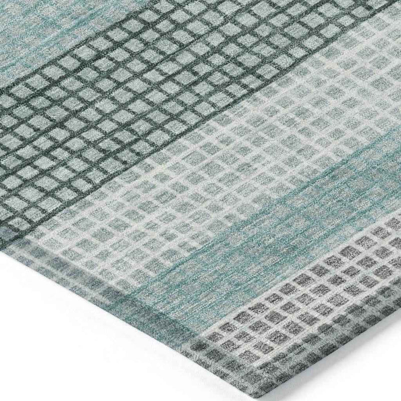 3' X 5' Teal Blue And Ivory Striped Washable Indoor Outdoor Area Rug