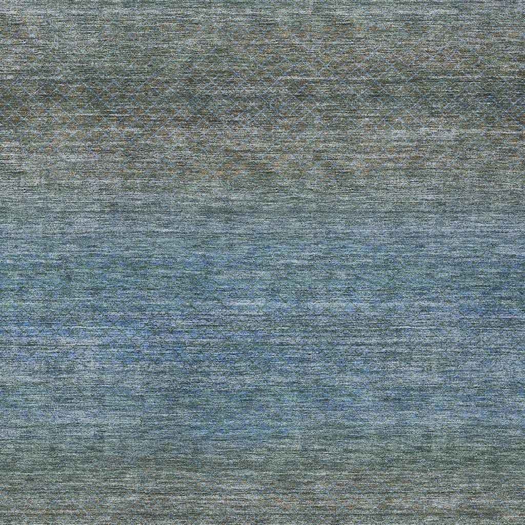 3' X 5' Blue And Taupe Geometric Washable Indoor Outdoor Area Rug