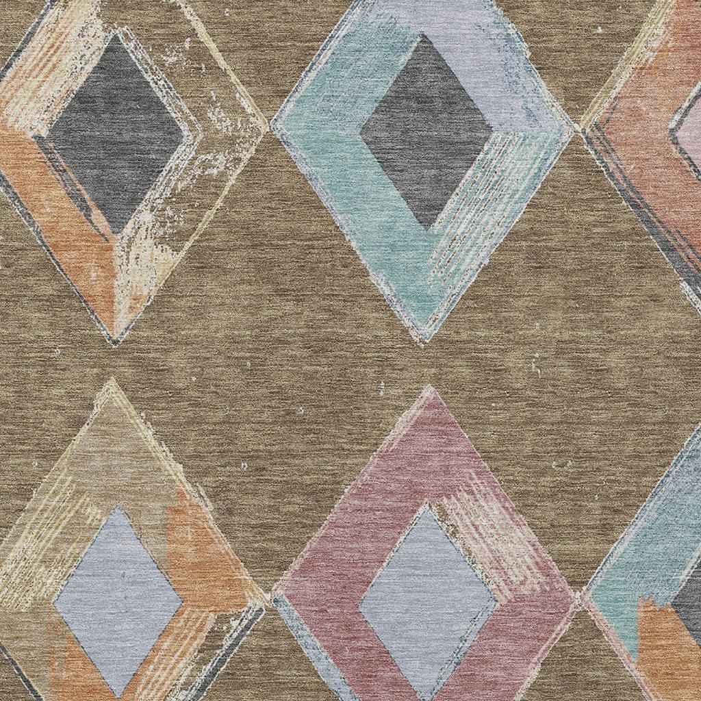 3' X 5' Brown Mauve And Charcoal Geometric Washable Indoor Outdoor Area Rug