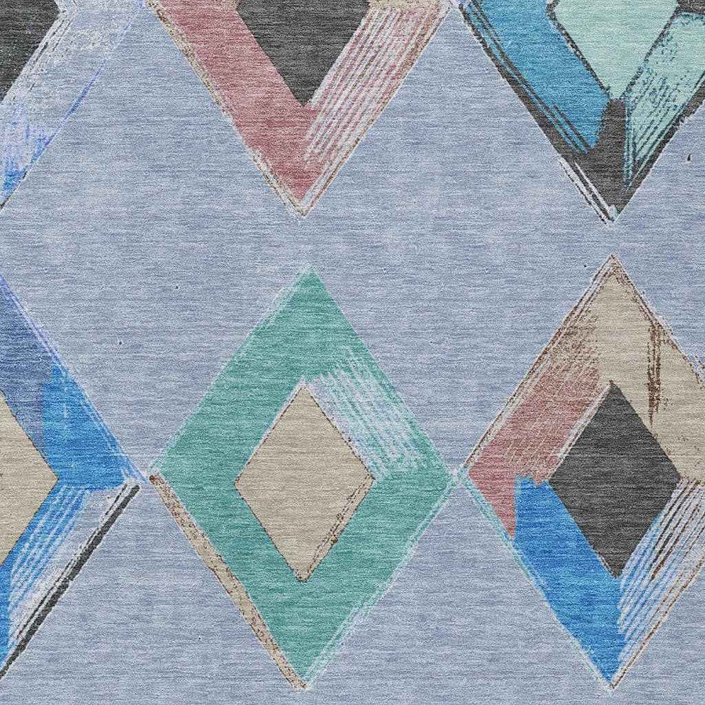 9' X 12' Denim Blue Mint Green And Gray Geometric Washable Indoor Outdoor Area Rug