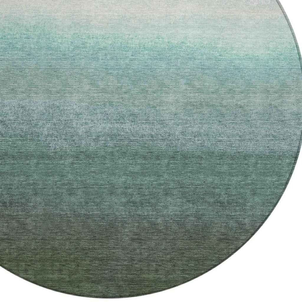 8' Pale Aqua And Gray Round Ombre Washable Indoor Outdoor Area Rug