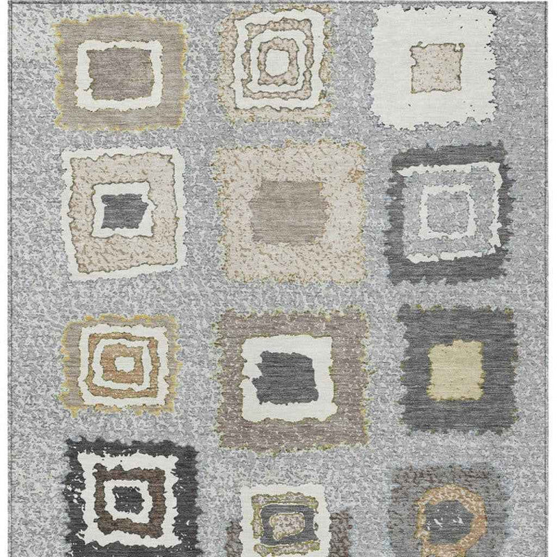 8' X 10' Gray Charcoal And Beige Geometric Washable Indoor Outdoor Area Rug