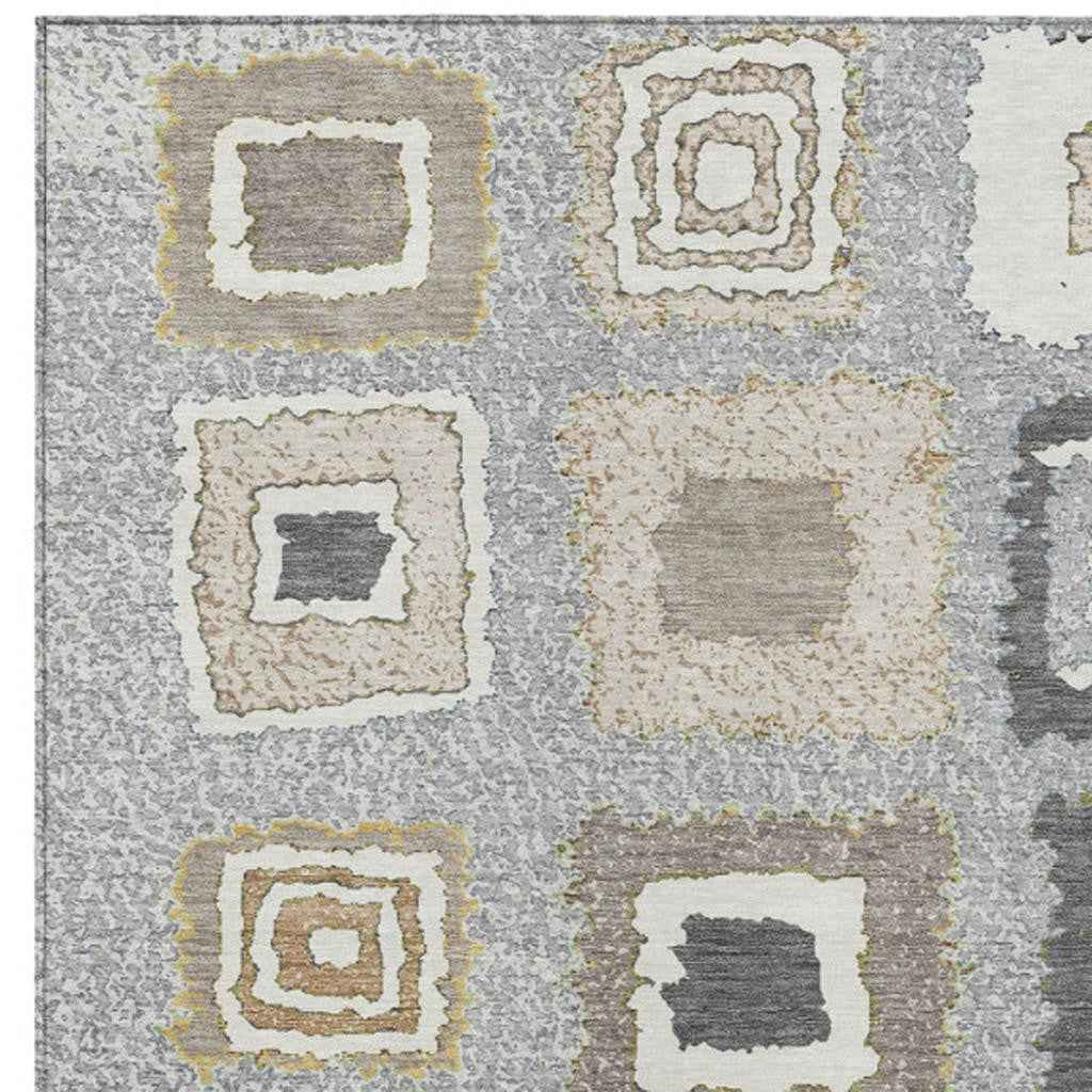 8' X 10' Gray Charcoal And Beige Geometric Washable Indoor Outdoor Area Rug