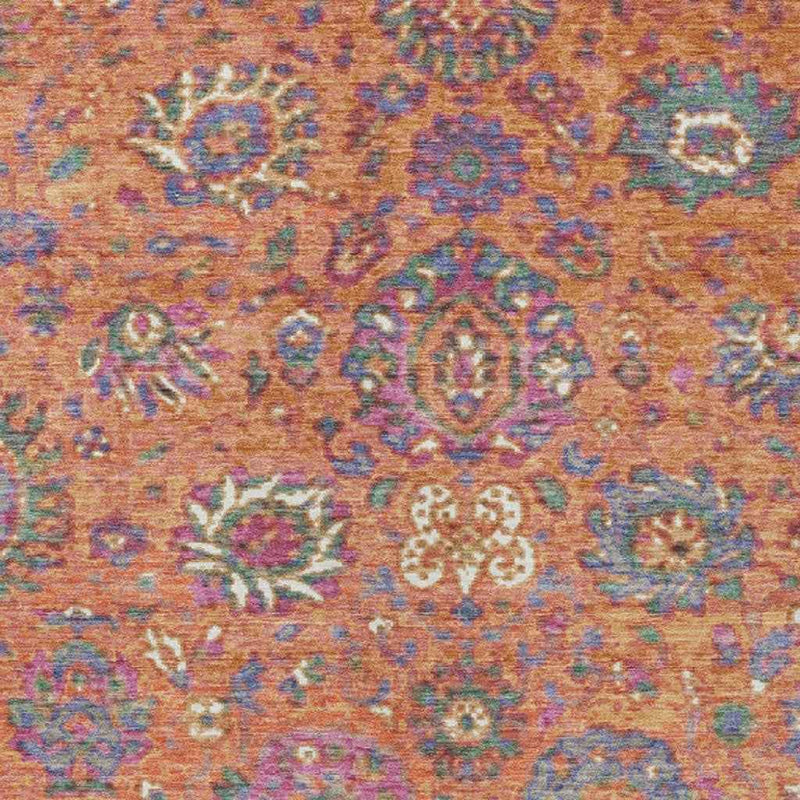 5' X 8' Orange Blue And Pink Floral Washable Indoor Outdoor Area Rug