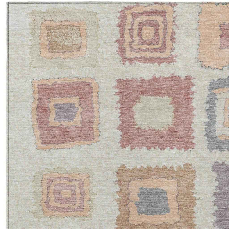 5' X 8' Peach Ivory And Beige Geometric Washable Indoor Outdoor Area Rug