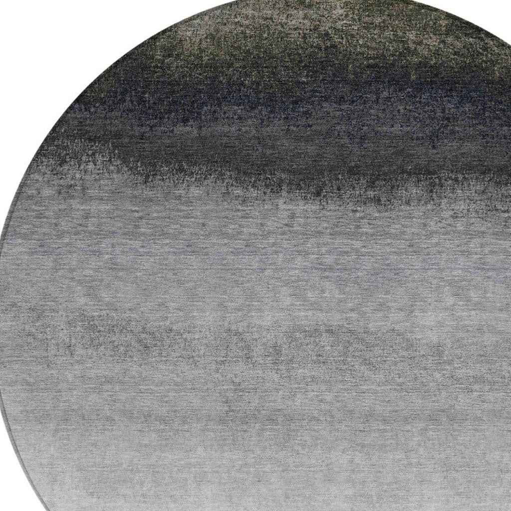 8' Silver And Black Round Ombre Washable Indoor Outdoor Area Rug