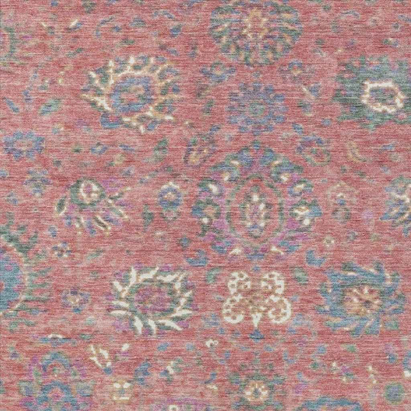 5' X 8' Coral Plum And Blue Floral Washable Indoor Outdoor Area Rug