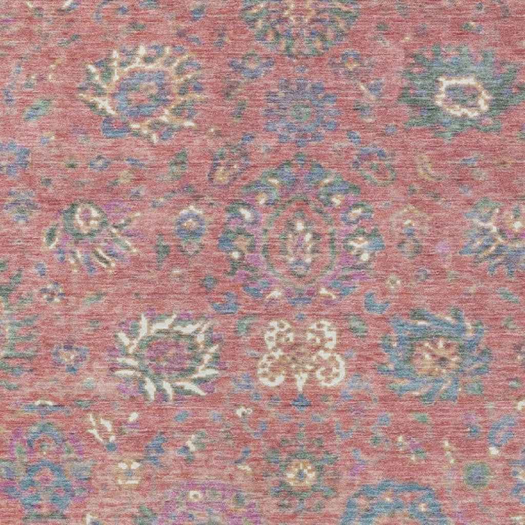 3' X 5' Coral Plum And Blue Floral Washable Indoor Outdoor Area Rug