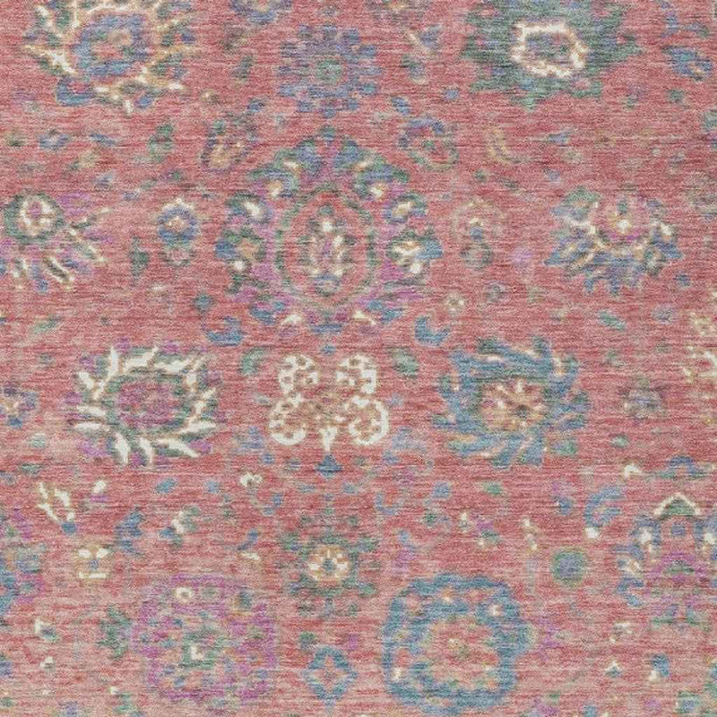 10' X 14' Coral Plum And Blue Floral Washable Indoor Outdoor Area Rug