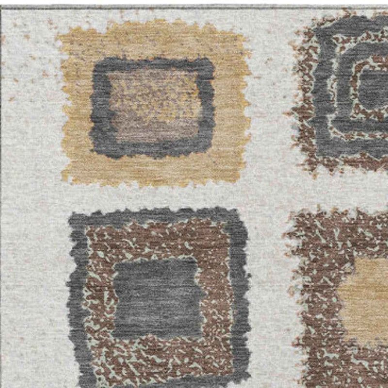 8' X 10' Ivory Charcoal And Gold Geometric Washable Indoor Outdoor Area Rug