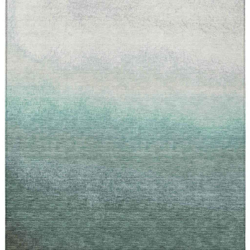 5' X 8' Pale Aqua And Gray Ombre Washable Indoor Outdoor Area Rug
